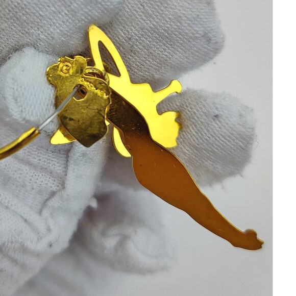 Disney Signed Gold Tone Tinkerbell Dangle Earrings - Picture 9 of 11